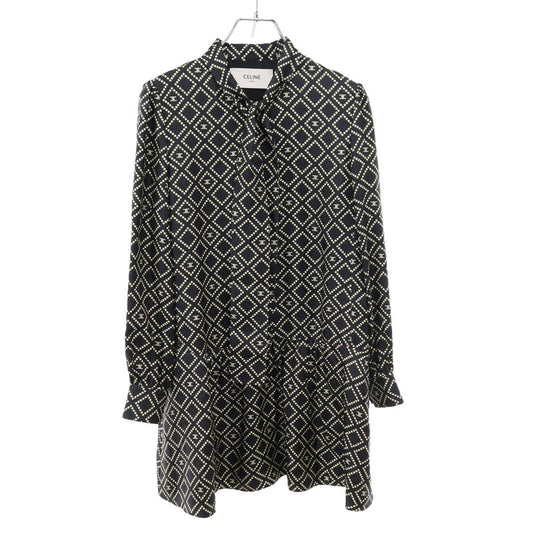 Celine Basque Mini Dress in Silk Twill Black 34