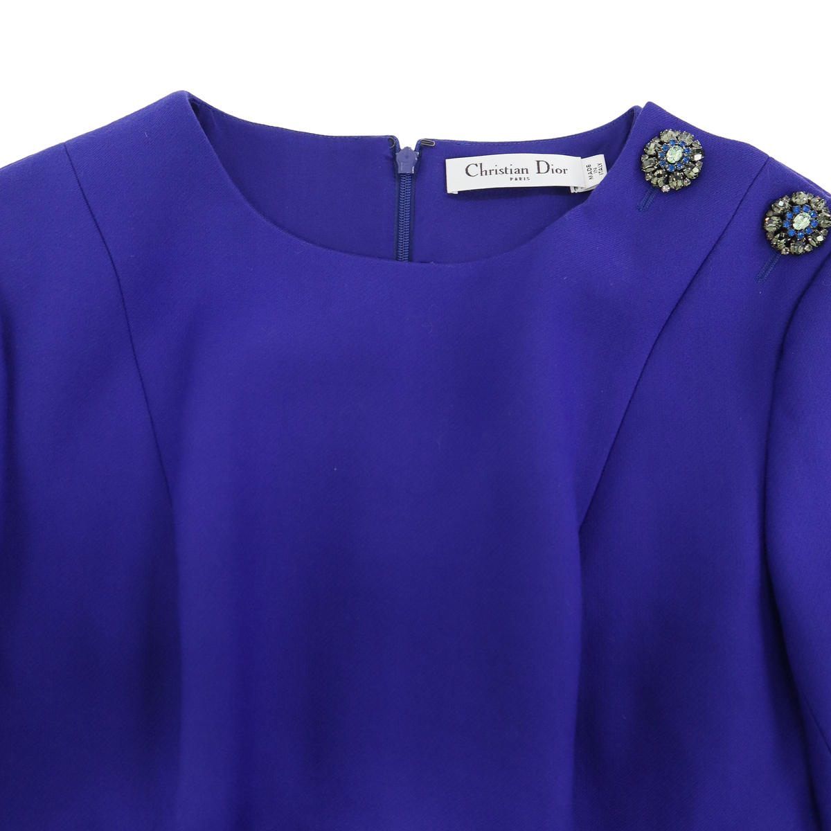 Dior Flower Bijou Collarless Jacket &skirt Set Suit Blue — view 4