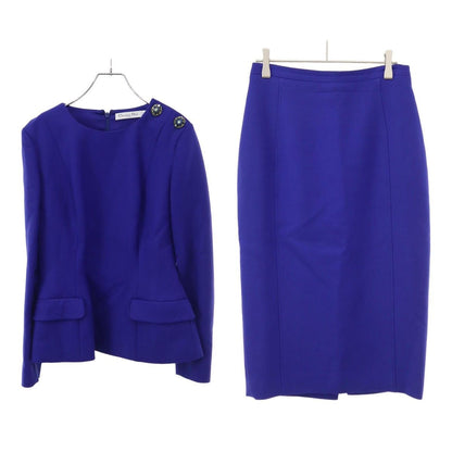 Dior Flower Bijou Collarless Jacket &skirt Set Suit Blue