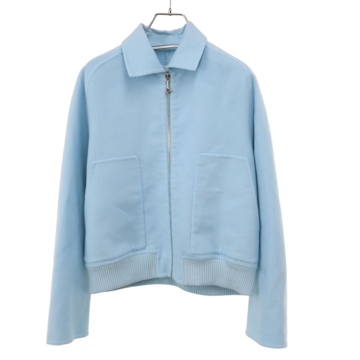 Hermes Cashmere Felt Zip Up Jacket Blue 36