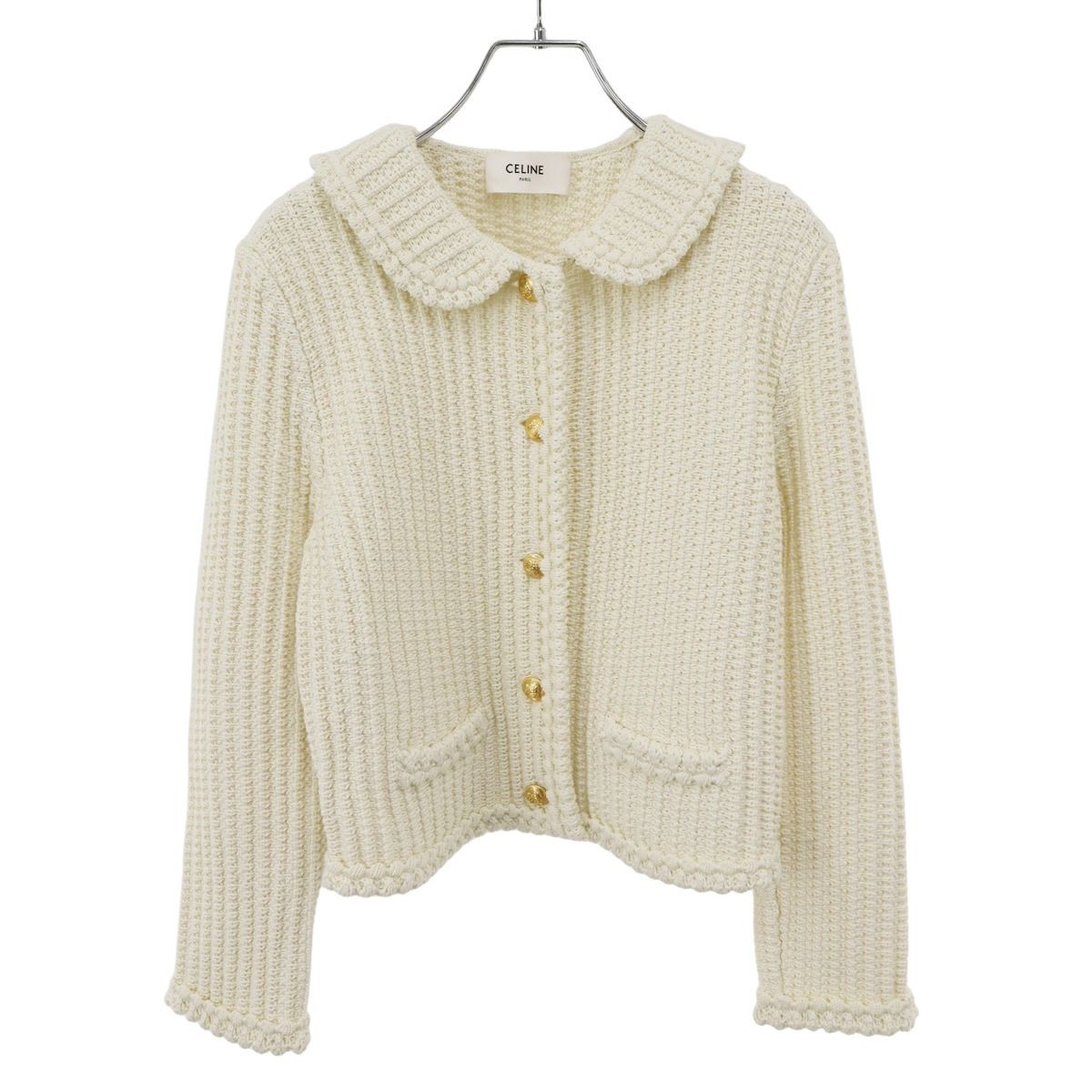 Celine Cotton Cardigan Knit Jacket White
