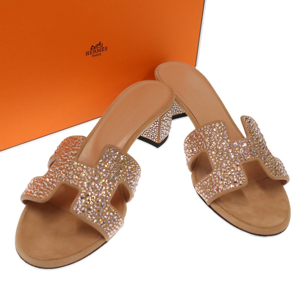Hermes Oasis Sandals Rhinestone Designsandals Beige