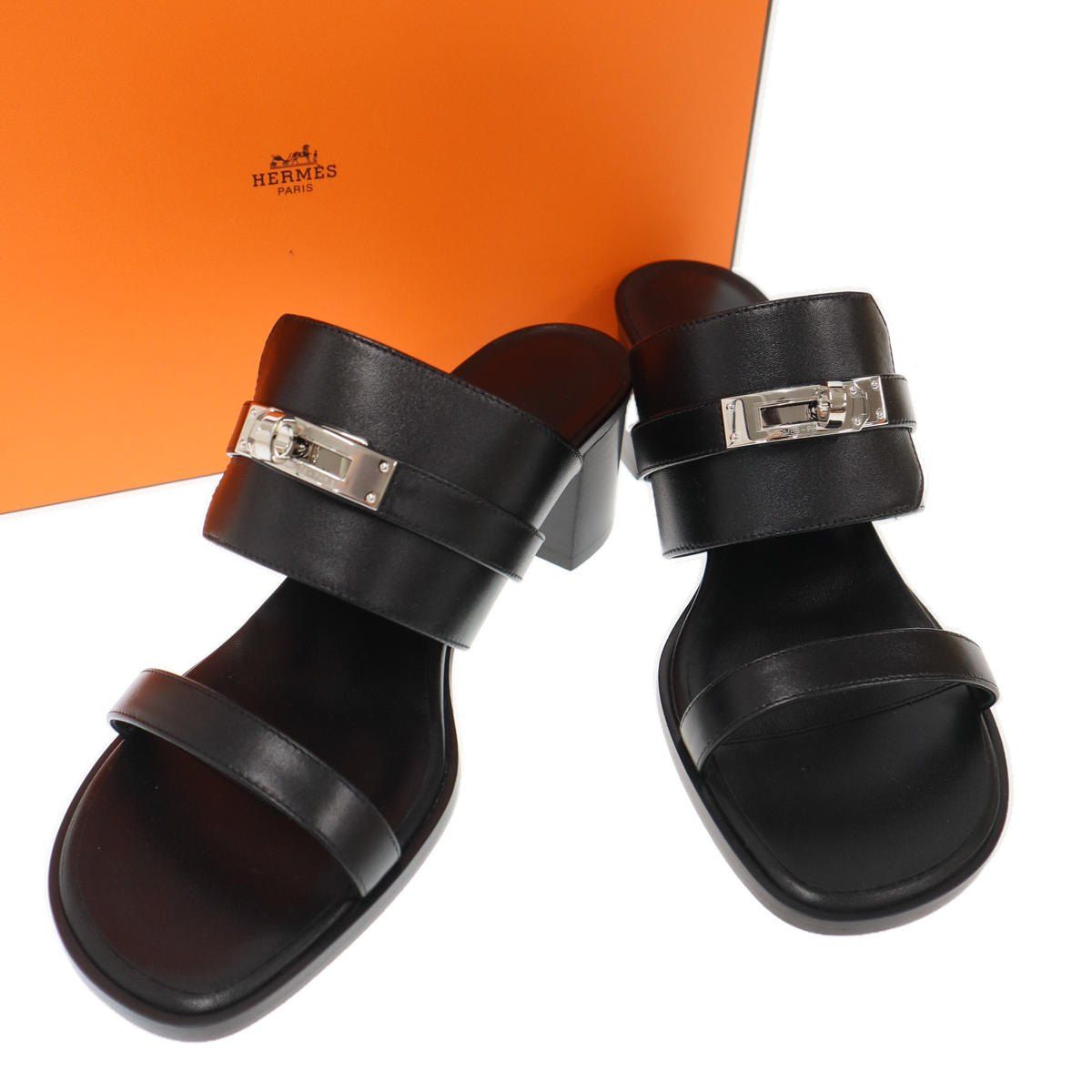 Hermes Ninon 50 Sandals Kelly Buckle Black