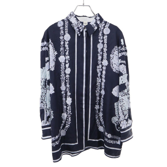 Hermes Brides de Gala Gara Silk Blouse Shirt Navy 36