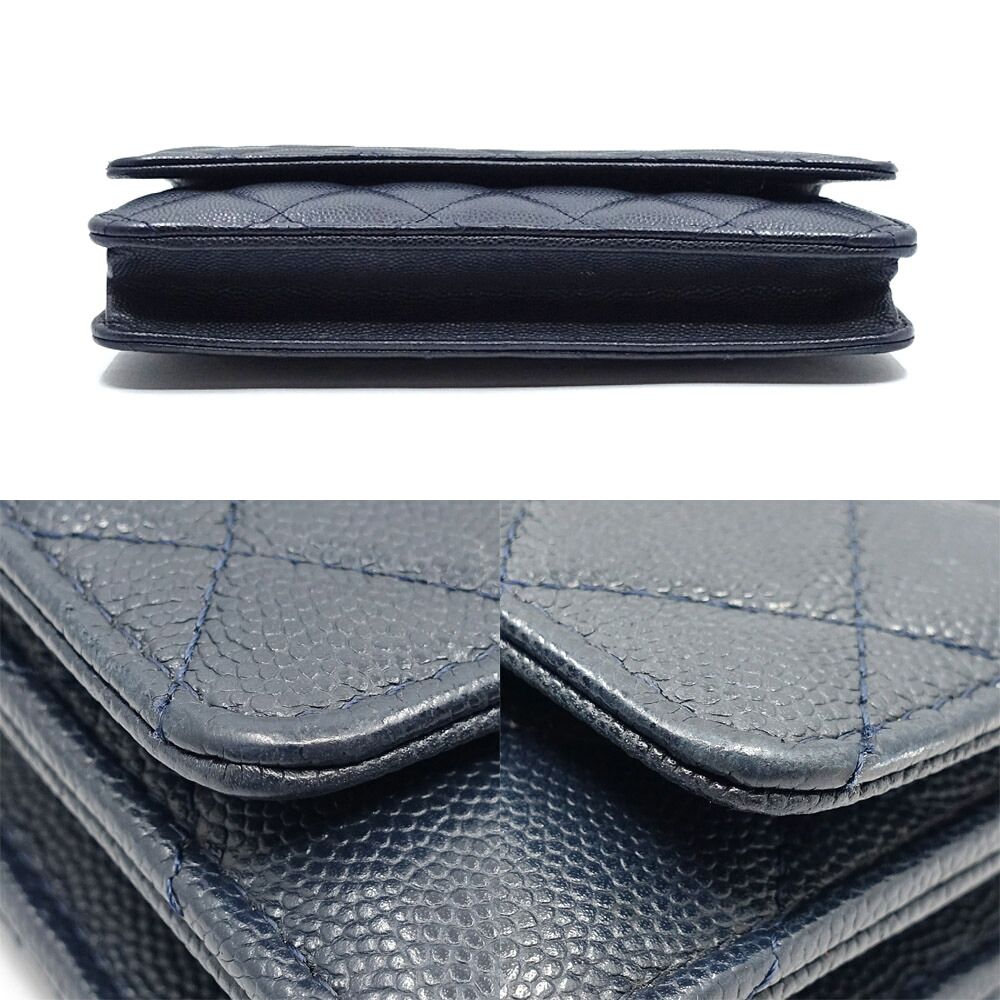 Chanel Chain Wallet Caviar Leather Navy CC Logo Shoulder Bag — view 4