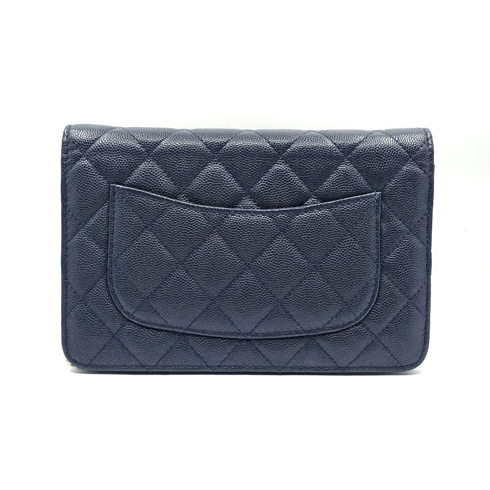 Chanel Chain Wallet Caviar Leather Navy CC Logo Shoulder Bag — view 2
