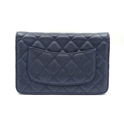 Chanel Chain Wallet Caviar Leather Navy CC Logo Shoulder Bag — view 2