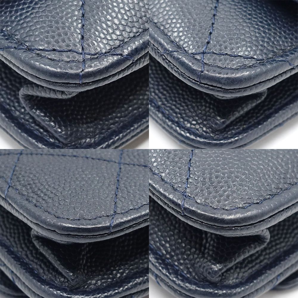 Chanel Chain Wallet Caviar Leather Navy CC Logo Shoulder Bag — view 5