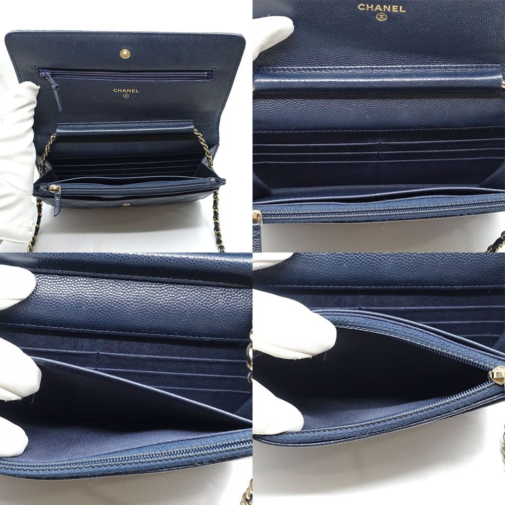 Chanel Chain Wallet Caviar Leather Navy CC Logo Shoulder Bag — view 6