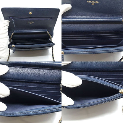 Chanel Chain Wallet Caviar Leather Navy CC Logo Shoulder Bag — view 6
