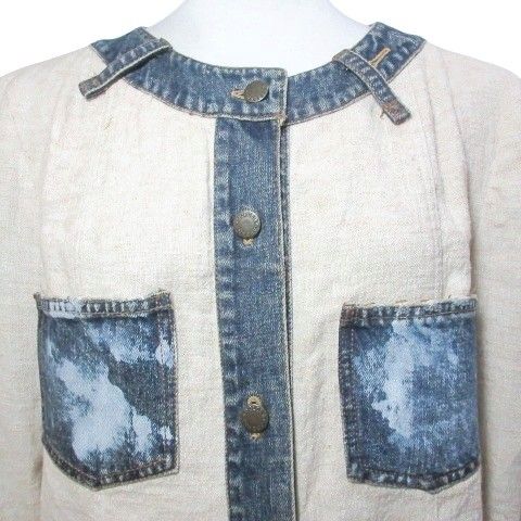 Dolce & Gabbana Archive Denim Jacket Leopard Lining Distressed Linen JP L 44 — view 3