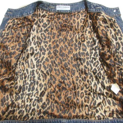 Dolce & Gabbana Archive Denim Jacket Leopard Lining Distressed Linen JP L 44 — view 4