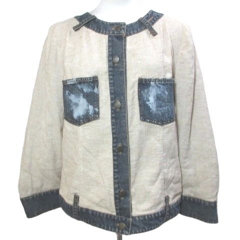 Dolce & Gabbana Archive Denim Jacket Leopard Lining Distressed Linen JP L 44