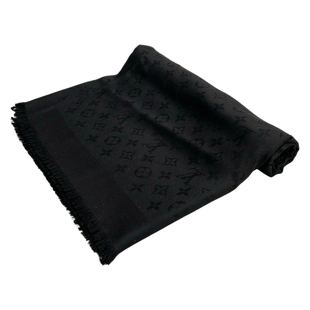 Louis Vuitton Shawl Monogram Noir Wool Silk Scarf