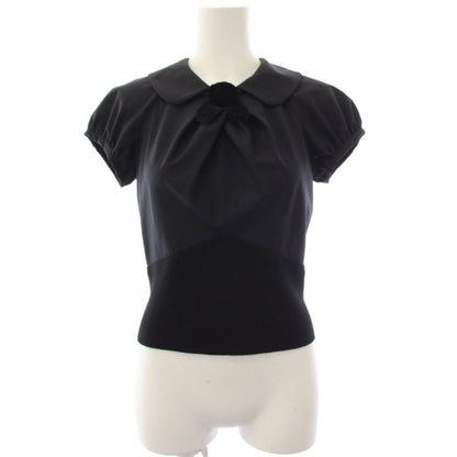 Louis Vuitton Blouse Top Short Sleeve Puff Flower Decoration Black 34