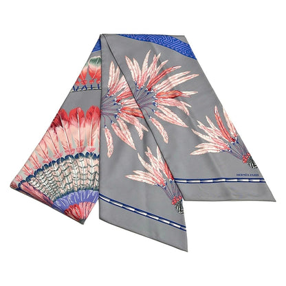 Hermes Scarf Maxi Twilly Gray Blue Pink Ribbon