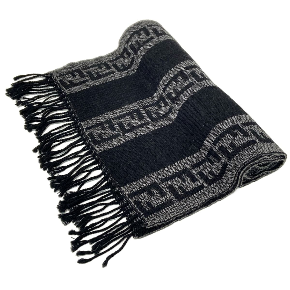 Fendi Scarf Black Dark Gray Zucca Pattern Wool