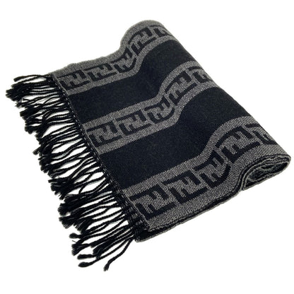 Fendi Scarf Black Dark Gray Zucca Pattern Wool