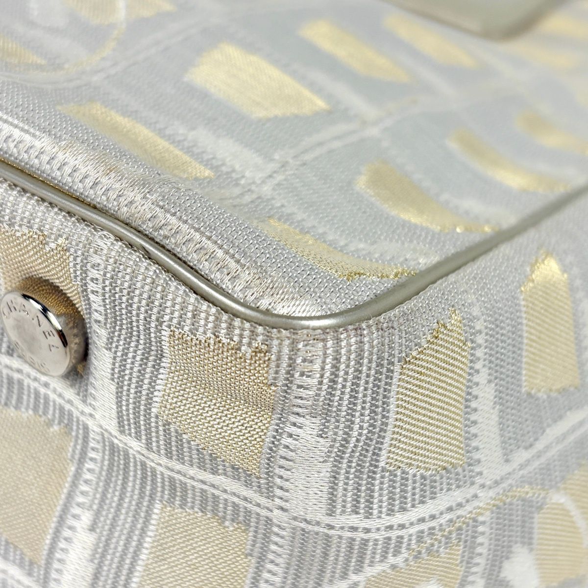 Chanel Handbag New Travel Line PM CC Logo Nylon Jacquard Gold Beige — view 3