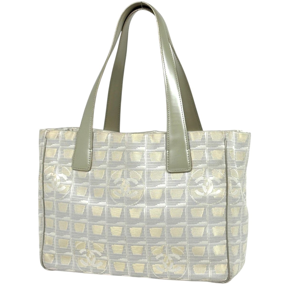 Chanel Handbag New Travel Line PM CC Logo Nylon Jacquard Gold Beige
