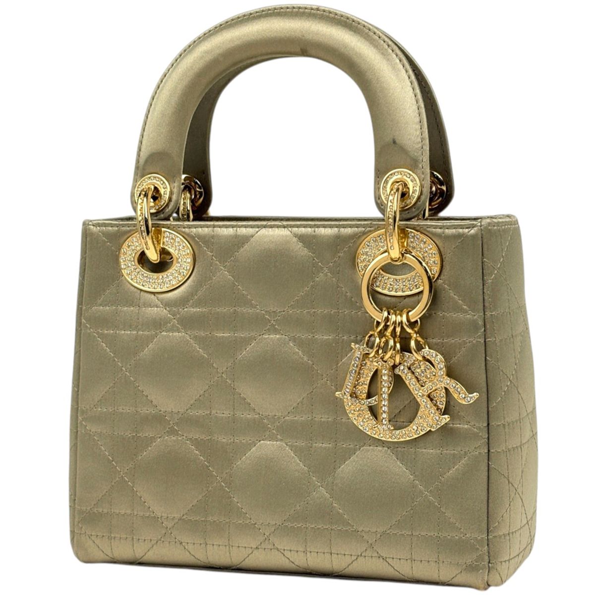 Dior Handbag Lady Cannage Mini Satin Gold