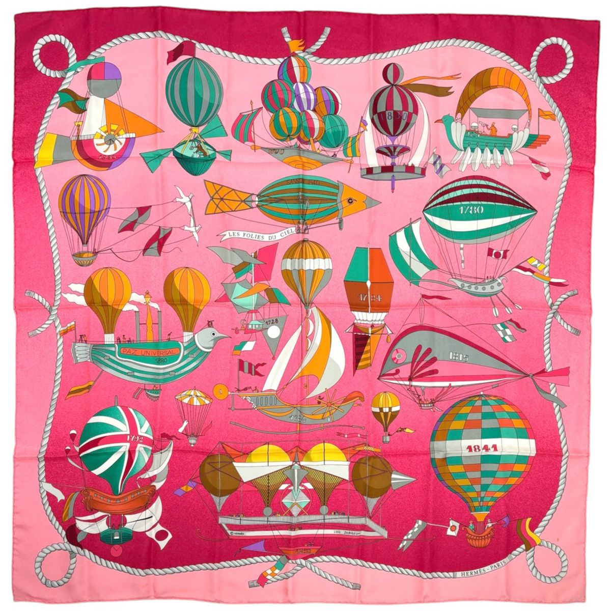 Hermes Carre 90 les Folies du Ciel Scarf Sky Madness Silk Pink Multicolor