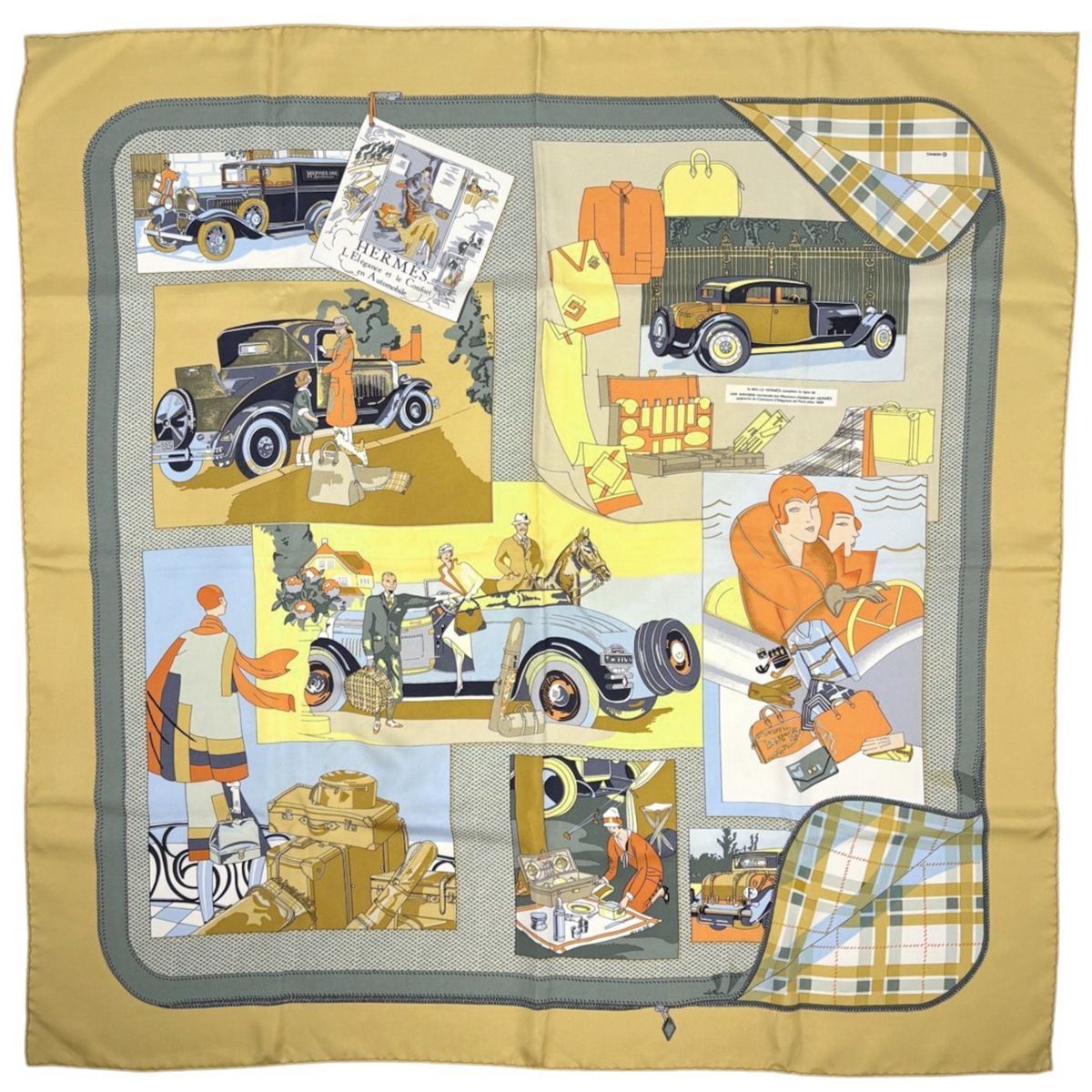 Hermes Carre 90 L Elegance Et le Confort en Automobile Scarf Silk Yellow