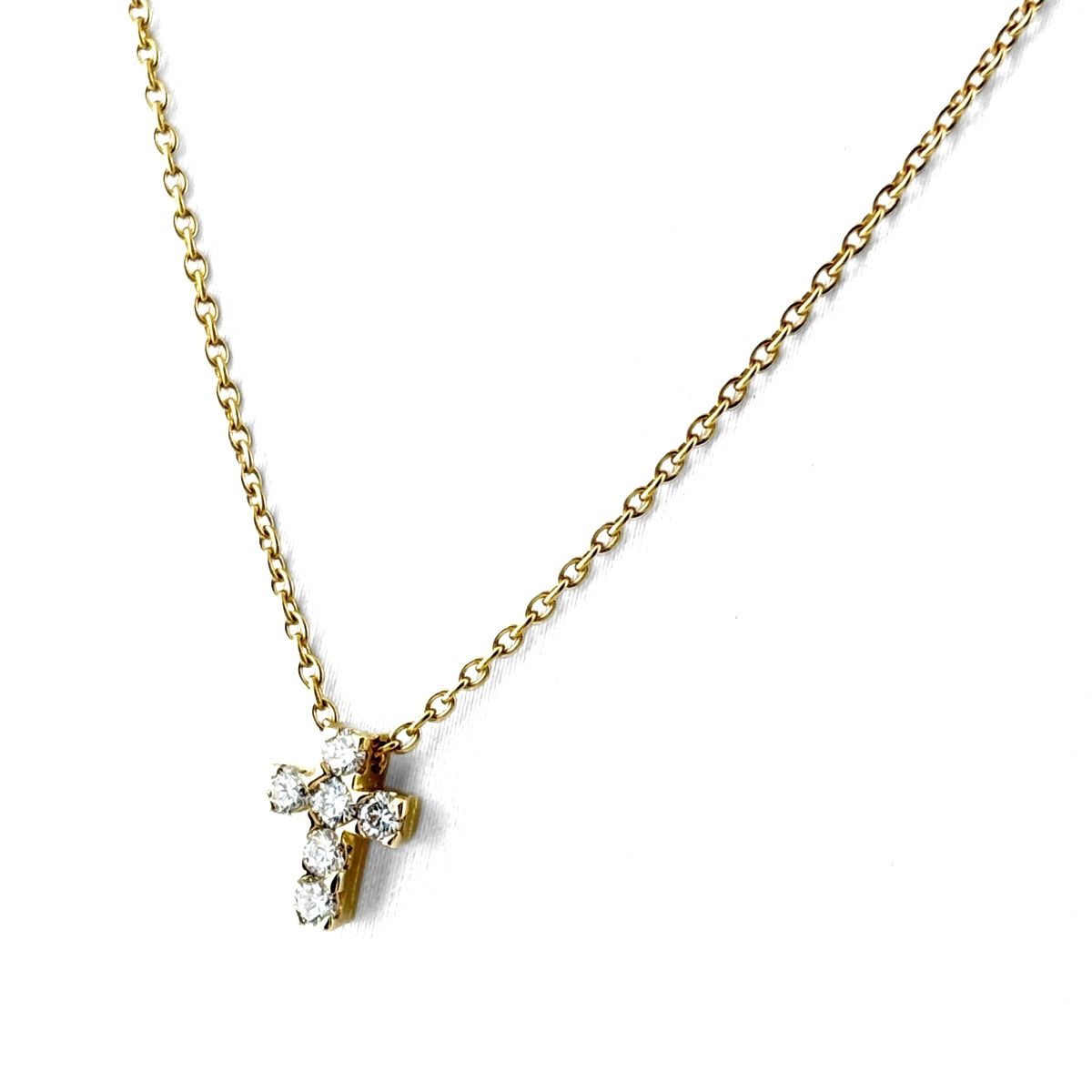 Van Cleef & Arpels Mini Croix Cross Yellow Gold Pendant Melee Diamond Necklace