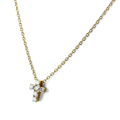 Van Cleef & Arpels Mini Croix Cross Yellow Gold Pendant Melee Diamond Necklace