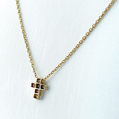 Van Cleef & Arpels Mini Croix Cross Yellow Gold Pendant Melee Diamond Necklace — view 3