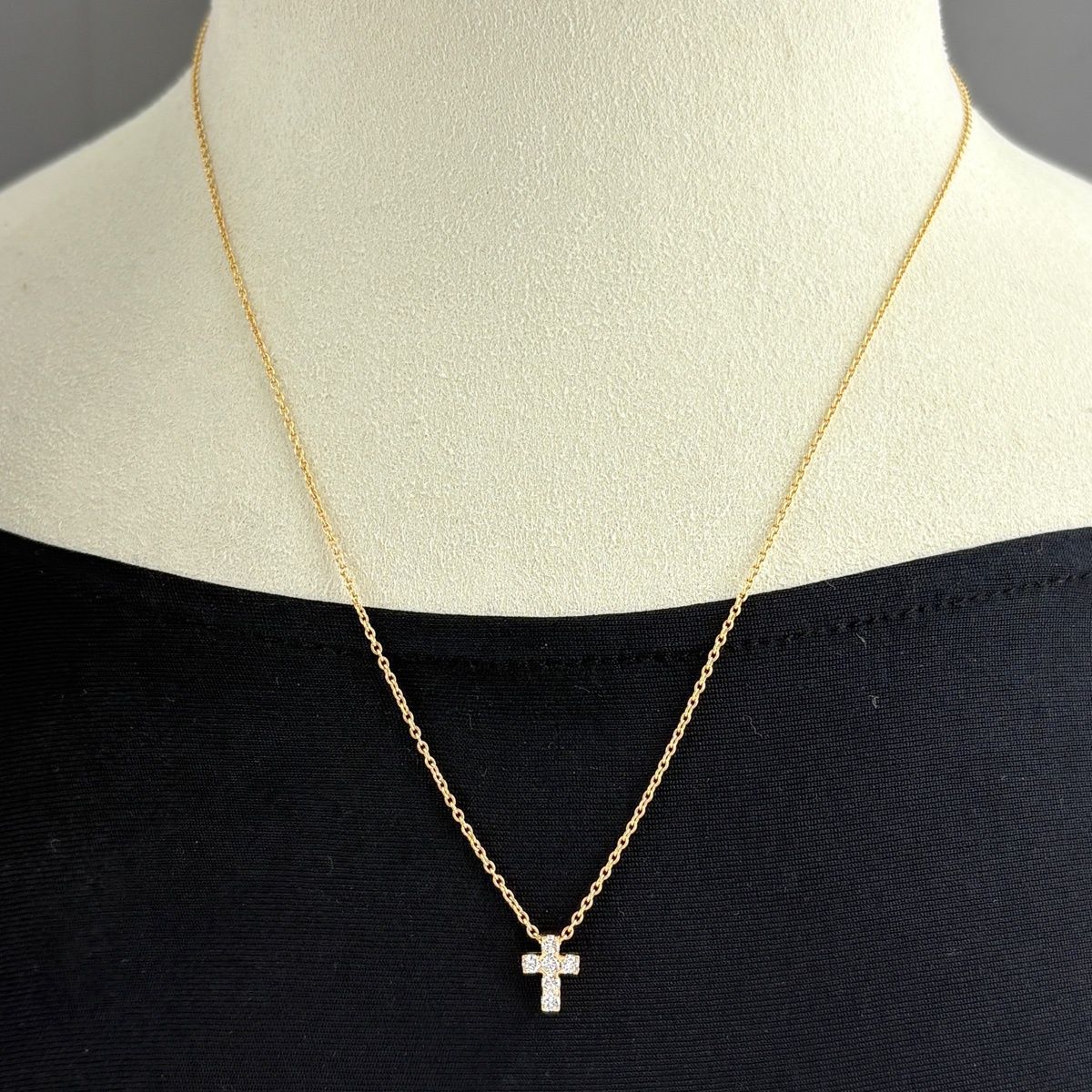 Van Cleef & Arpels Mini Croix Cross Yellow Gold Pendant Melee Diamond Necklace — view 4