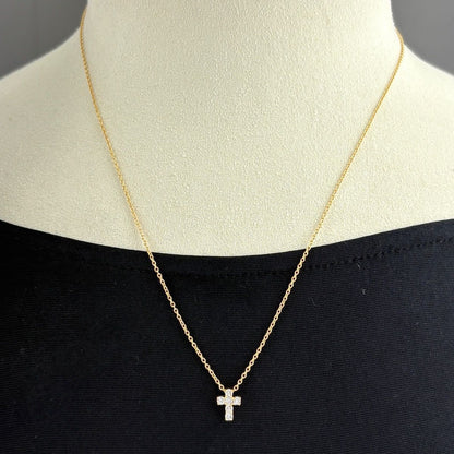 Van Cleef & Arpels Mini Croix Cross Yellow Gold Pendant Melee Diamond Necklace — view 4