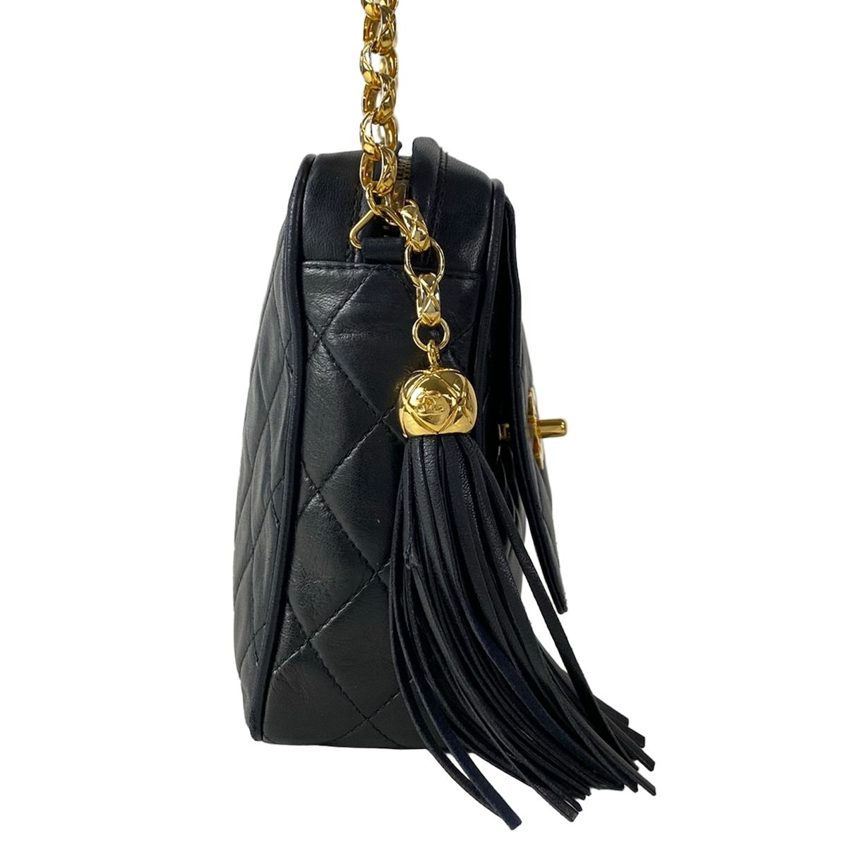Chanel Shoulder Bag Quilted Black Bijou Chain Gold Tassel Lambskin — view 2