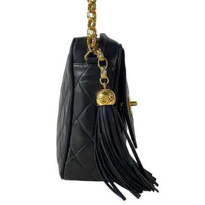 Chanel Shoulder Bag Quilted Black Bijou Chain Gold Tassel Lambskin — view 2