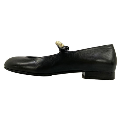 Chanel Flat Shoes Mary Jane Black White Leather