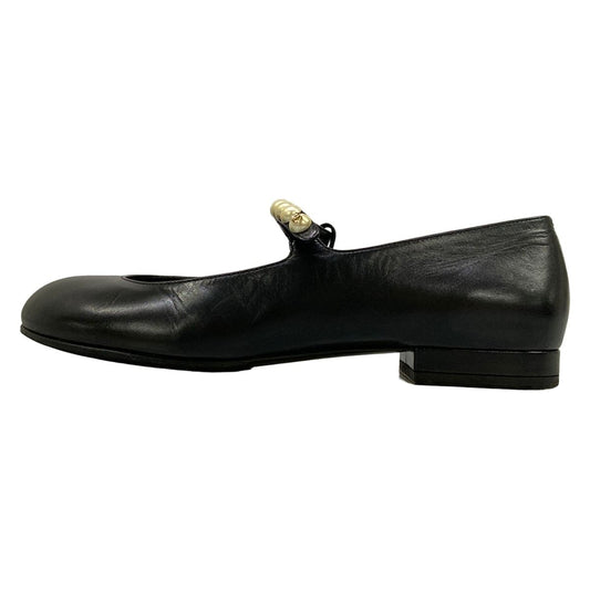 Chanel Flat Shoes Mary Jane Black White Leather