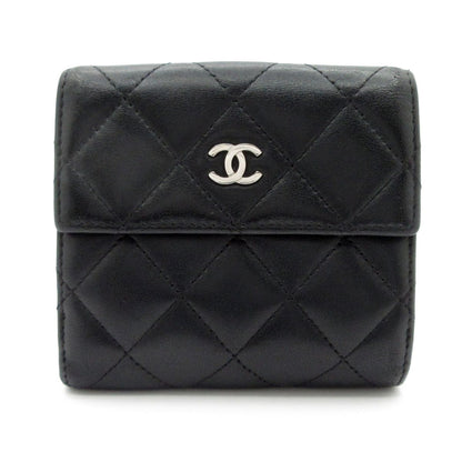 Chanel Snap Wallet Quilted Black Silver CC Logo Lambskin