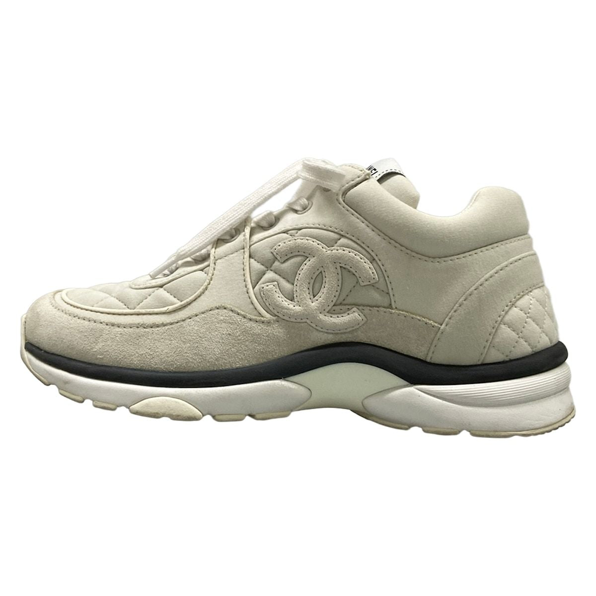 Chanel Sneakers White Black CC Logo Cotton