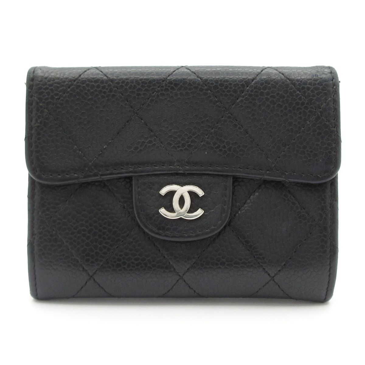 Chanel Coin Purse Quilted Black Silver