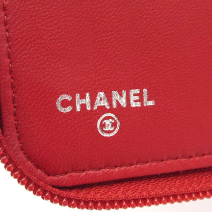 Chanel Wallet Camellia Red Silver Zip Around Lambskin — view 6