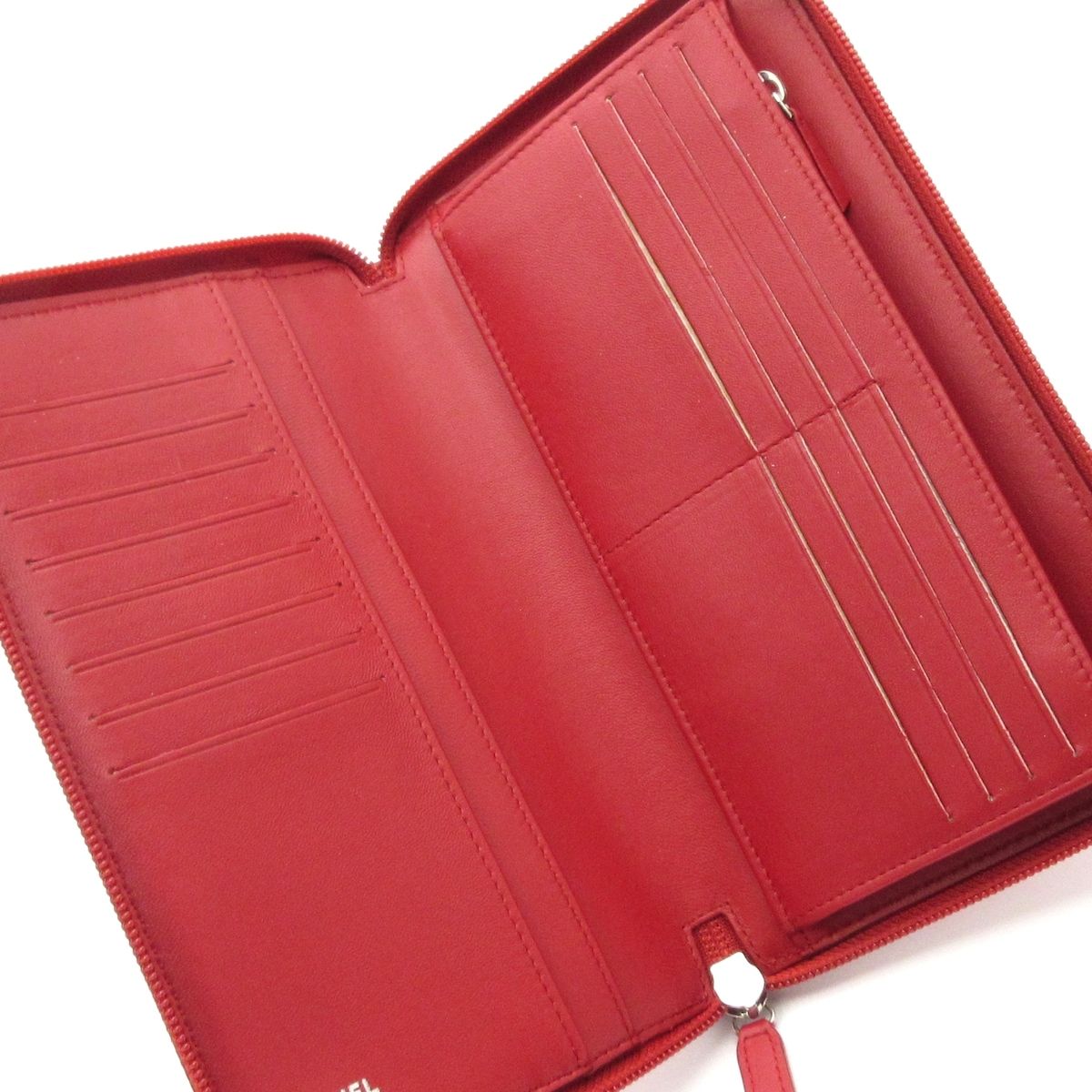 Chanel Wallet Camellia Red Silver Zip Around Lambskin — view 3