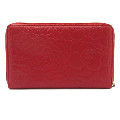 Chanel Wallet Camellia Red Silver Zip Around Lambskin — view 2