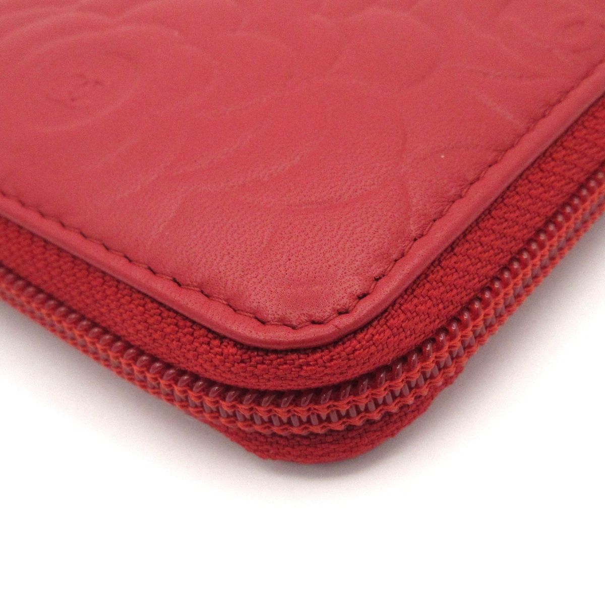 Chanel Wallet Camellia Red Silver Zip Around Lambskin — view 8