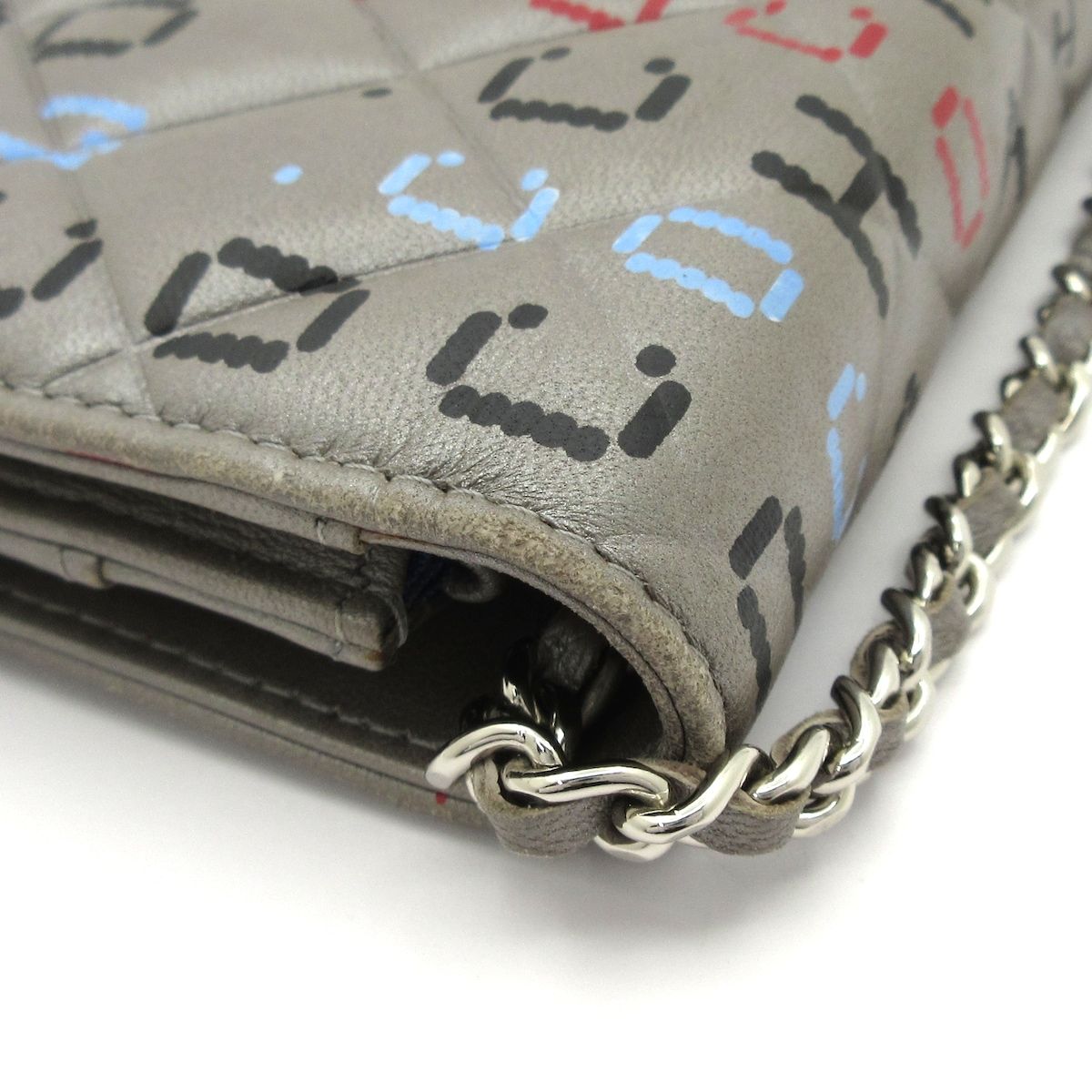 Chanel Wallet Computer Circuit Board Gray Chain Silver Lambskin Shoulder Bag — view 8