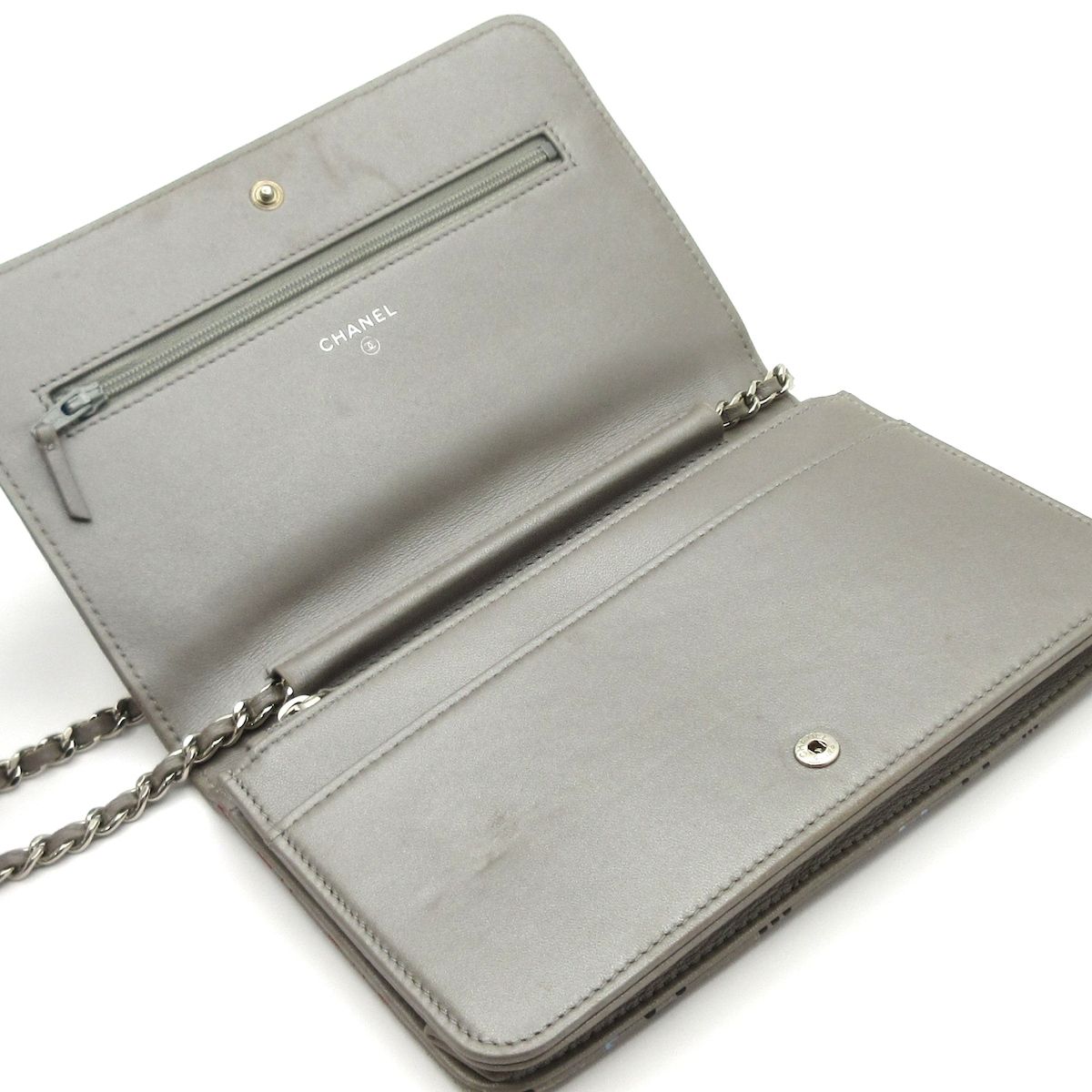 Chanel Wallet Computer Circuit Board Gray Chain Silver Lambskin Shoulder Bag — view 3