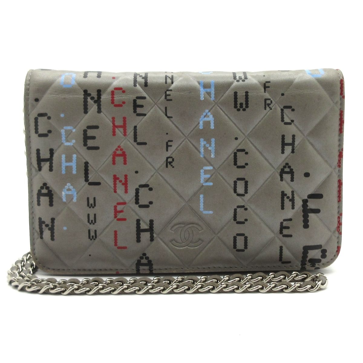 Chanel Wallet Computer Circuit Board Gray Chain Silver Lambskin Shoulder Bag