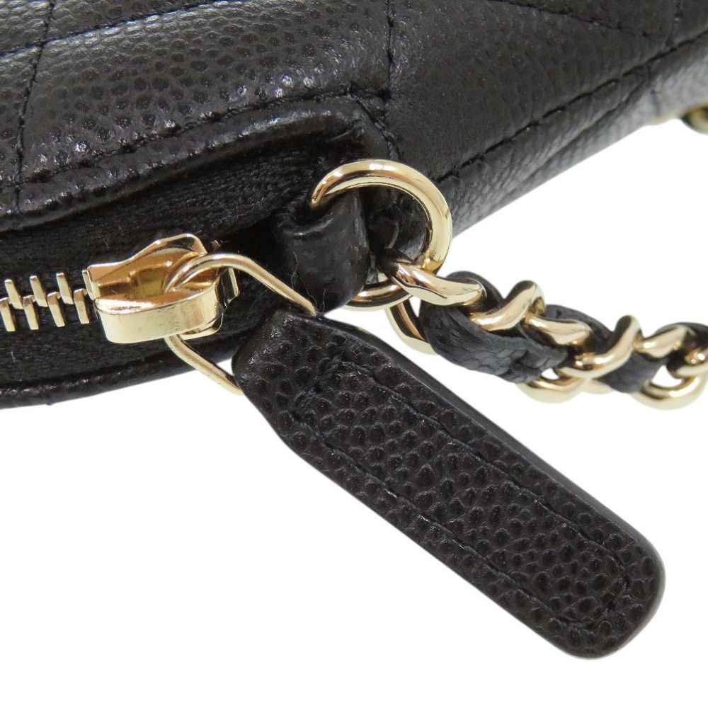 Chanel Quilted Mini CC Logo Caviar Leather Black Random Seal Gold Chain — view 8