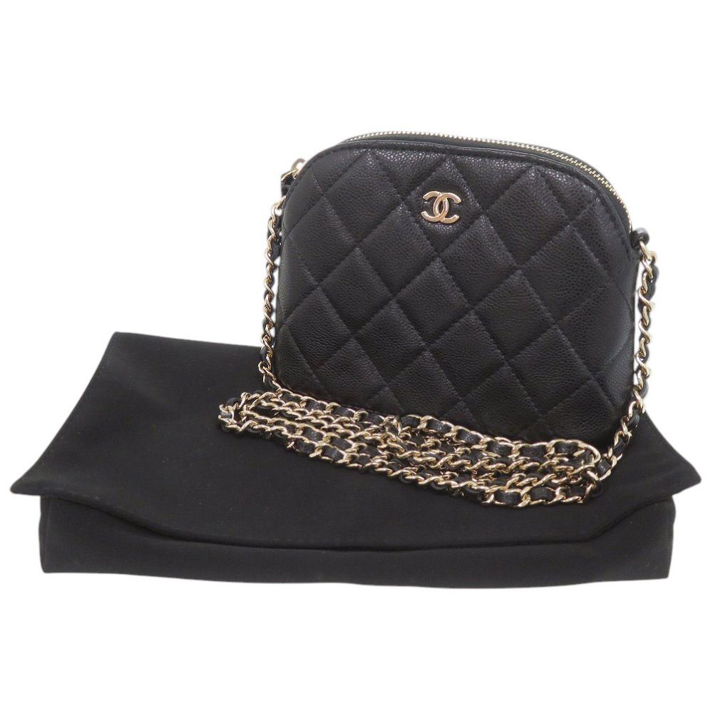 Chanel Quilted Mini CC Logo Caviar Leather Black Random Seal Gold Chain — view 2