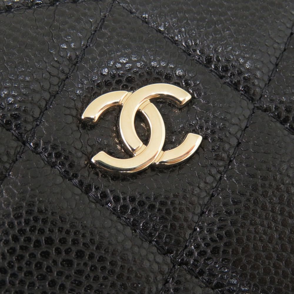 Chanel Quilted Mini CC Logo Caviar Leather Black Random Seal Gold Chain — view 7