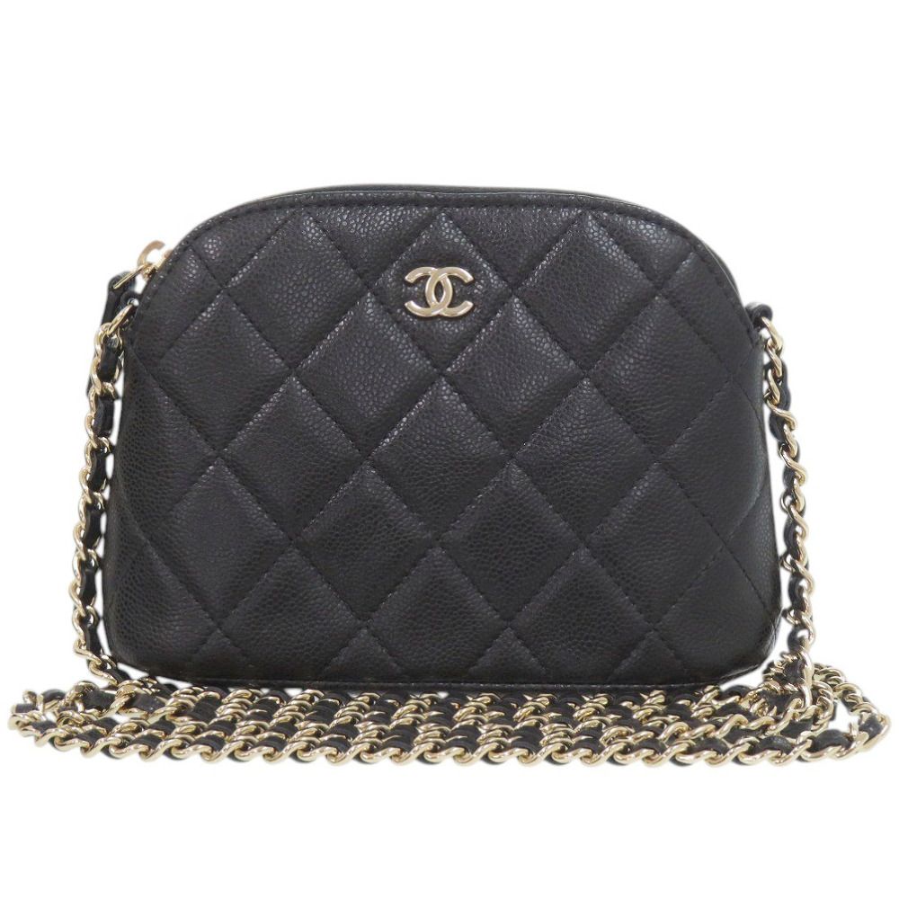 Chanel Quilted Mini CC Logo Caviar Leather Black Random Seal Gold Chain